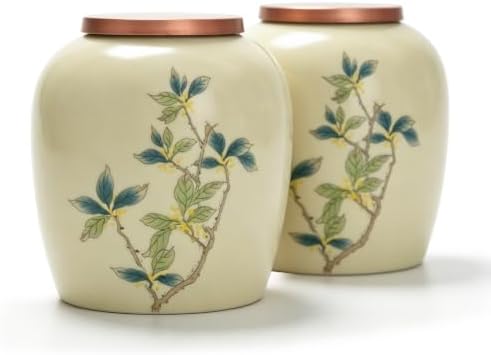 2-Pack Chinese Ceramic Storage Jars, 220ml Porcelain Canisters with Gift Box – Overglaze Art Designs, Airtight Tea Spice Coffee Container, Oriental Home Decor (Osmanthus) by Unknown