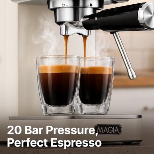 Zulay Kitchen Magia Compact Espresso Machine – 20 Bar Coffee Maker with Milk Frother Steam Wand, Latte & Cappuccino Maker, 1350W Fast Heating, 40oz Removable Water Tank, Stainless Steel – Cream - Image 2