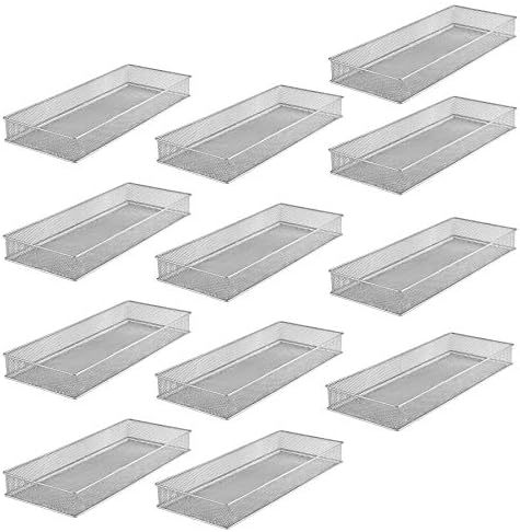 YBM HOME Silver Mesh Drawer Cabinet and or Shelf Organizer Bins, School Supply Holder Office Desktop Organizer Basket (12, 6x15x2 Inch) by YBMHome