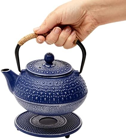 Juvale Cast Iron Teapot with Infuser - Blue, 27 oz (800 mL) - Stovetop Tea Kettle for Loose Leaf Tea - Includes Stainless Steel Infuser & Trivet - Image 3