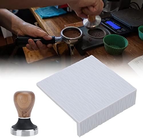 Silicone Coffee Tampering Mat Stainless Steel Coffee Tampering Mat with 58mm Wooden Tamper for Home Kitchen (Grey) - Image 3