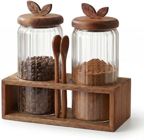 Coffee & Sugar Canister Set, 2 x 34 fl oz Airtight Glass Jars by Unknown