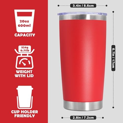 20oz Tumbler Stainless Steel Tumbler Coffee Tumbler with Lid Red, 12P - Image 4