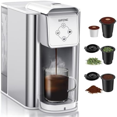 SIFENE 3-in-1 Single Serve Coffee Maker for Pods, Grounds & Tea, White by SiFENE