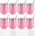12 oz Insulated Wine Tumbler with Lid and Straw,Stainless Steel Stemless Wine Tumbler Glasses Double Wall Vacuum Wine Cups Tumbler Bulk for Coffee,Champaign,Cocktail,Office(Pink,8) by FristChoice
