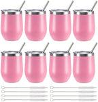 12 oz Insulated Wine Tumbler with Lid and Straw,Stainless Steel Stemless Wine Tumbler Glasses Double Wall Vacuum Wine Cups Tumbler Bulk for Coffee,Champaign,Cocktail,Office(Pink,8) by FristChoice