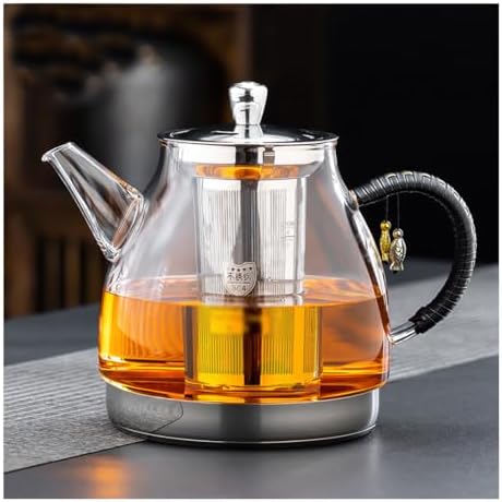Induction Cooker Special Glass Teapot With Cool Handle, Heat Resistant Borosilicate Glass Teapot With Stainless Steel Inner Filter,tea Kettle Stovetop Glass Flower T A-1.4L by Unknown