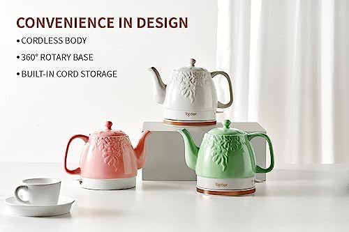 Toptier Electric Ceramic Tea Kettle, Boil Water Quickly and Easily, Detachable Swivel Base & Boil Dry Protection, Carefree Auto Shut Off, 1 L (1 LITER, Light Pink) - Image 5