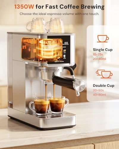 Kismile 20 Bar Espresso Machine with Milk Frother, Compact Cappuccino & Latte Coffee Maker for Home Office, 1350W Fast Heating Espresso Maker with Pre-Infusion, 1.2L Tank, LED Display - Image 5