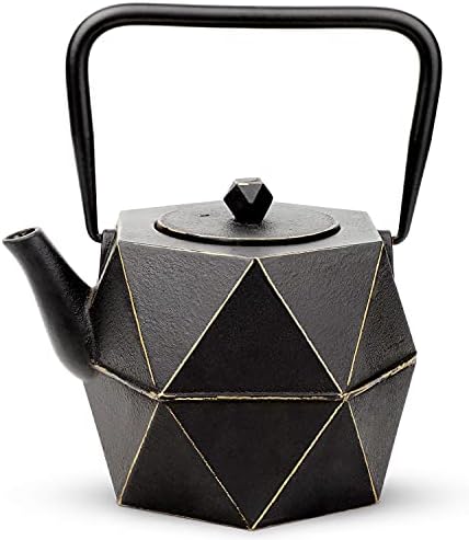 Toptier Cast Iron Teapot, Stovetop Safe Japanese Cast Iron Tea Kettle, Diamond Design Tea Pot with Removable Infuser for Loose Tea, 40 Ounce (1200 ml), Black by toptier