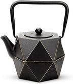 Toptier Cast Iron Teapot, Stovetop Safe Japanese Cast Iron Tea Kettle, Diamond Design Tea Pot with Removable Infuser for Loose Tea, 40 Ounce (1200 ml), Black by toptier