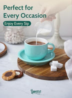 Sweese 8 Ounce Porcelain Stackable Cappuccino Cups with Saucers and Metal Stand - for Specialty Coffee Drinks, Cappuccino, Latte, Americano and Tea - Set of 4, Turquoise - Image 5