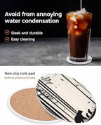 Coasters for Drinks Set of 6 with Holder Abstract Forest Walking Bear Bird Silhouette Natural Scenery Ceramic Cup Mat, Absorbent Ceramic Stone Coasters with Cork Base for Coffee Cups Home Decor 4 Inch - Image 7