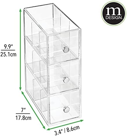 mDesign Plastic Kitchen Pantry, Cabinet, Countertop Organizer Storage Station with 3 Drawers for Coffee, Tea, Sugar Packets, Sweeteners, Creamers, Drink Pods, Packets - 3 Sections - Clear - Image 3