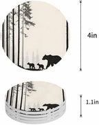 Coasters for Drinks Set of 8 Abstract Forest Walking Bear Silhouette Natural Scenery Ceramic Cup Mat, Absorbent Ceramic Stone Coasters with Cork Base for Coffee Cups Wooden Table Home Decor 4 Inch - Image 5