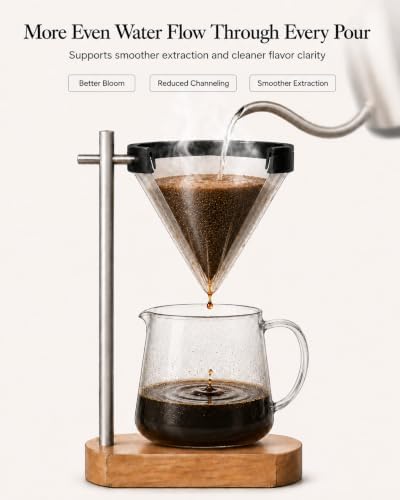 Pour Over Coffee Stand, Dripper-Free Coffee Maker with Magnetic Ring Design, Wooden Base Coffee Brewing Set, Includes Filter Paper, for Pour Over Coffee Lovers - Image 3