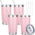 20 oz Tumbler with Lids and Straws, Stainless Steel Insulated Travel Coffee Mug, Double Wall Vacuum Insulated Tumblers, Powder Coated Coffee Tumbler for Cold & Hot Drinks (Pink, 4 Pack) by YEBTSLife
