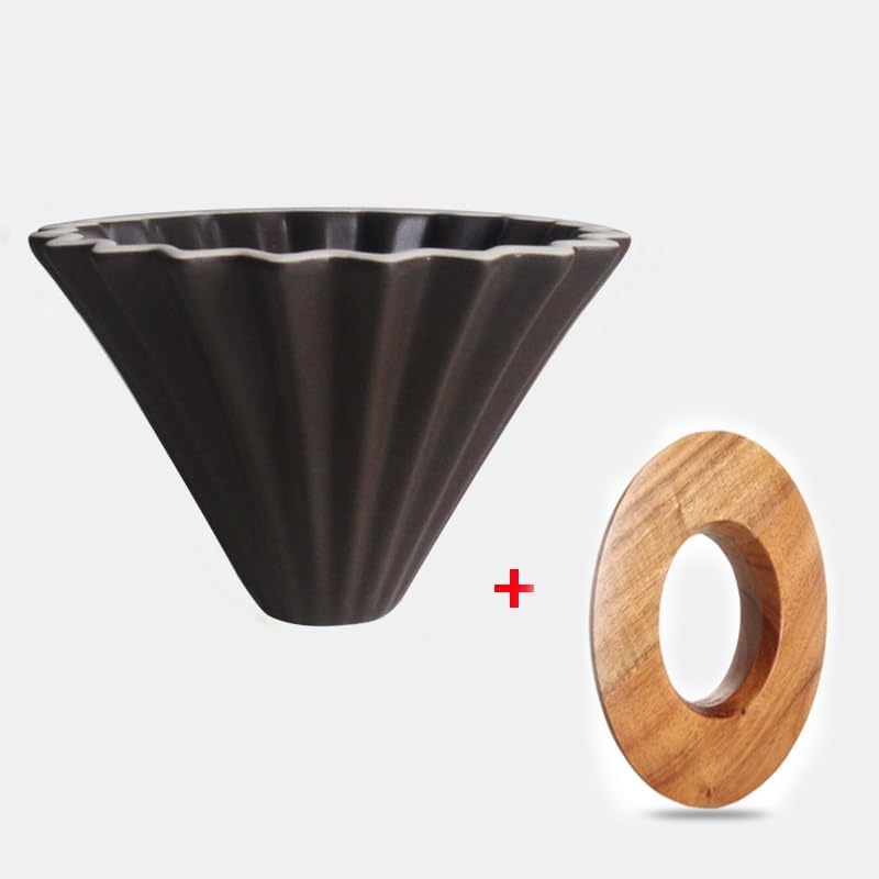 Ceramic Coffee Dripper Pour Over Coffee Maker Handmade Origami Coffee Filter Cup Flower Shape Funnel Drip Cafe Cake Cup Home(Brown suit,3-4CUP) - Image 2
