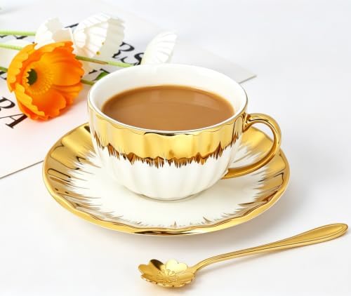 Cappuccino Cups with Saucers, 7.5 oz Ceramic Espresso Cup Set of 4 - Image 5
