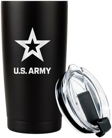 Military Gift Shop 20oz US Army Tumbler, Double-Walled Insulated Steel USA Coffee Mug with Lid-Army 20oz Tumbler by Military+Gift+Shop