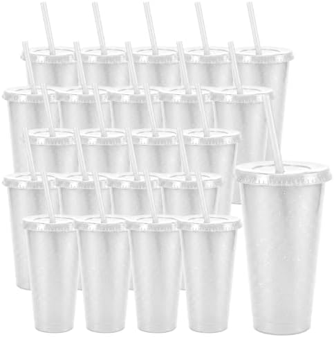 24 Pcs White Tumblers with Straw & Lid - 24oz Coffee Cups by Pineburg