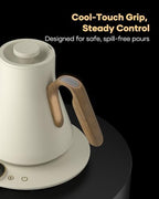 Cocinare Barista Collection Gooseneck Electric Kettle, ±1℉ Precise Temperature Control for Pour-Over Coffee & Tea, Quick Heating 1500W, Stainless Steel Interior, 0.9L (Morandi White) - Image 6
