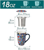 vancasso Ceramic Tea Mug with Infuser and Lid, 18 Ounce Bohemian Loose Leaf Cup, Microwave & Dishwasher Safe, Perfect for Tea, Coffee, Royal-Crimson Flourish - Image 2