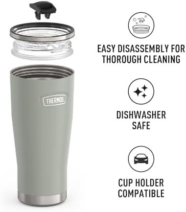 THERMOS Icon Series 24oz Stainless Steel Tumbler with Slide Lock Lid, Leakproof, Fits Cupholder, Dishwasher Safe, Griptec™ Non‑Slip Base, Keeps Drinks Hot 6 Hrs/Cold 22 Hrs, River Rock - Image 3