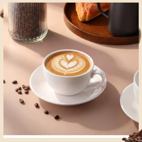 4 Set 12oz Cappuccino Cups with Saucers, Heavyweight Porcelain - Image 3