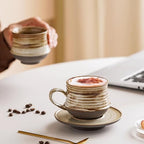 6.8oz 210ml Ceramic Mug Saucer Set Wabi Sabi Retro Coffee Cup - Image 4