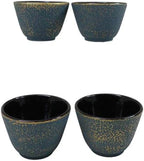 Ebros Gift Pack Of 4 Japanese Traditional Tetsubin Style Textured Surface Cast Iron Tea Cups Teacups Drinkware Tea Service Far East Decorative Accent (Teal Blue With Gold) - Image 5