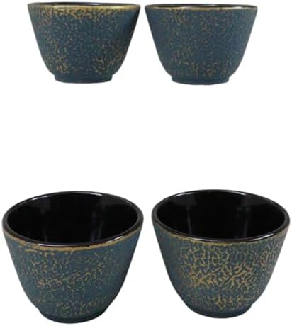 Ebros Gift Pack Of 4 Japanese Traditional Tetsubin Style Textured Surface Cast Iron Tea Cups Teacups Drinkware Tea Service Far East Decorative Accent (Teal Blue With Gold) - Image 5