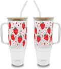 Sip-Sip Hooray! Strawberry Floral 40oz Glass Tumbler with Handle, Lid and Straw, Cute Summer Iced Coffee Cup, Gift for Women, Berry Flower Aesthetic by Sip-SipHooray