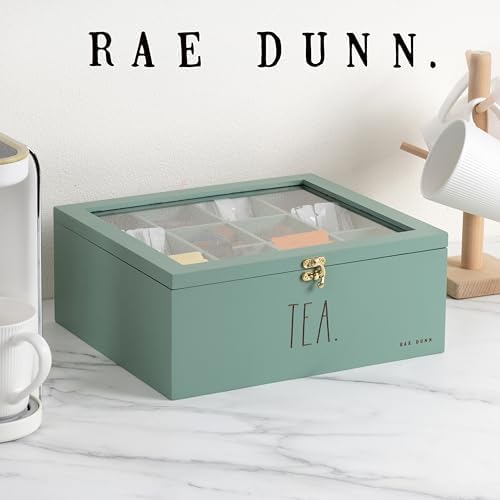 Rae Dunn Tea Bag Organizer - Tea Box Divided Storage Container Box with Hinge Lid for Kitchen Cabinet, Countertop, Pantry, Hold Coffee Pods, Seasoning Packets, Condiments, Sage - Image 6