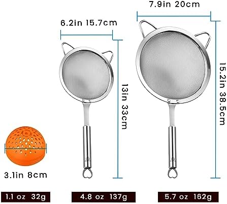 Gourmet Easy Stainless Steel Fine Mesh Strainer Combo, Spill-proof Design - Image 6