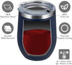 MEWAY 12oz/8 Pack Wine Tumbler Glasses with Lid - Stemless Double Wall Vacuum Stainless Steel Travel Tumbler - Keeping Cold & Hot for Wine,Coffee,Cocktails,Drinks-Family and Gifts (Navy,Set of 8) - Image 3
