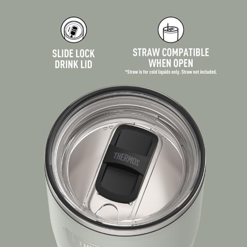 THERMOS Icon Series 24oz Stainless Steel Tumbler with Slide Lock Lid, Leakproof, Fits Cupholder, Dishwasher Safe, Griptec™ Non‑Slip Base, Keeps Drinks Hot 6 Hrs/Cold 22 Hrs, River Rock - Image 4