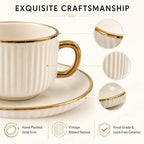 Espresso Cups with Saucers, Set of 6, Stackable Demitasse Coffee Cups with Gold Trim, Lead-Free Ceramic Cappuccino Mugs for Coffee Bar, Latte, Mocha, Tea - Modern Home Cafe (3, Fluid Ounces) - Image 3
