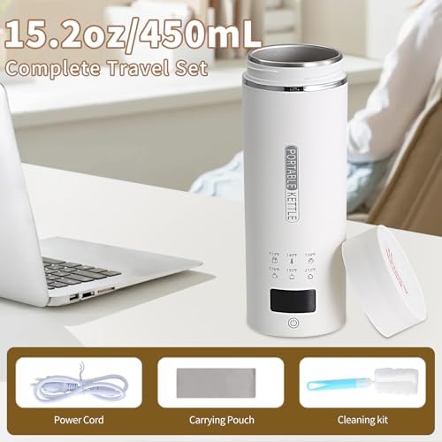 Compact Portable Electric Kettle, LCD Display with 6 Temperature Settings, 304 Stainless Steel, 450ml/15.2oz, Auto Shut-Off and Boil-Dry Protection, Travel Electric Kettle Teapot, White - Image 5
