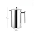 Stainless‑Steel Double‑Wall Insulated French Press Coffee Maker(Silver 1000ML) - Image 2