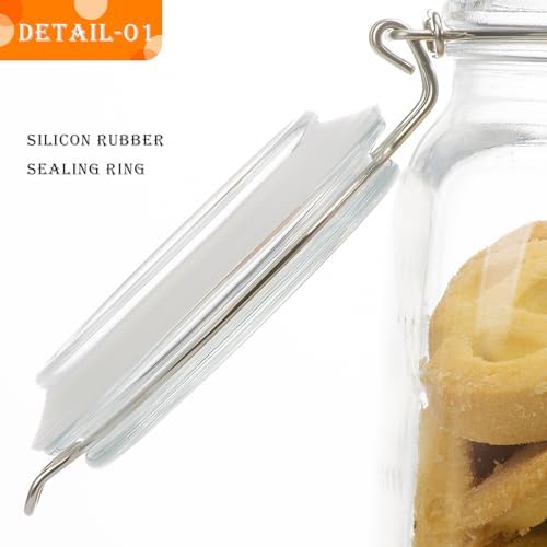 50oz Square Glass Food Storage Jars with Airtight Clamp Lids 3 Pack - Image 4