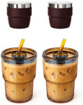 2 Pack 4 oz Espresso Cup with 2 Pack 13 oz Glass Tumbler/Iced Coffee Cup by Cafezi