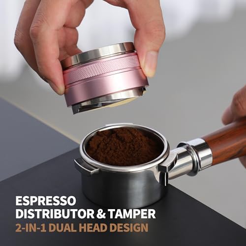 58mm Coffee Distributor and Tamper,Dual Head Coffee Leveler Fits for Gaggia E61 58mm Portafilter,Professional Espresso Hand Tamper.(Light pink) - Image 2
