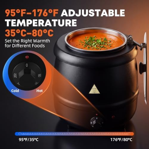 Commercial Soup Warmer Kettle with Hinged Lid & 13.4" Serving Ladle - Electric Food Warmer Pot with Adjustable Temperature Control - Ideal for Soup, Chili & Cheese for Catering, Buffet & Restaurant - Image 4