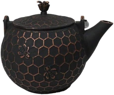 Ebros Gift Traditional Oriental Tetsubin Bronze Bees With Honeycomb Design Large 60oz Cast Iron Teapot With Enameled Interior And Strainer Asian Japanese Chinese Fusion Housewarming Tea Pot Accent - Image 2