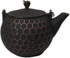 Ebros Gift Traditional Oriental Tetsubin Bronze Bees With Honeycomb Design Large 60oz Cast Iron Teapot With Enameled Interior And Strainer Asian Japanese Chinese Fusion Housewarming Tea Pot Accent - Image 2