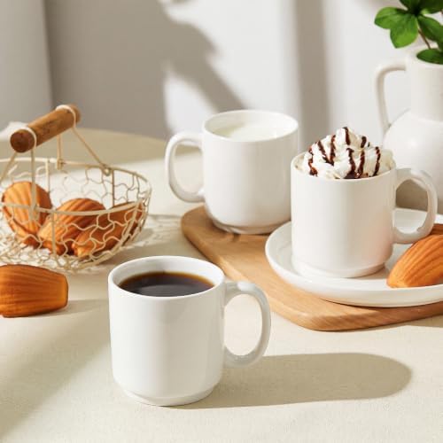 Sweese 16 oz Coffee Mugs Set of 6, Large Porcelain Mugs for Coffee, Latte & Tea, Space-Saving Stackable Design, Microwave & Dishwasher Safe, White - Image 4