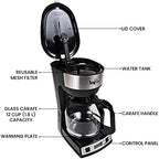 Total Chef TCCM06 Programmable Coffee Maker Stainless Steel with 12-Cup Glass Carafe, LCD Display, Reusable Basket Filter Easy Cleanup Built in Water-Level Indicator, Countertop, Black/Gray - Image 6