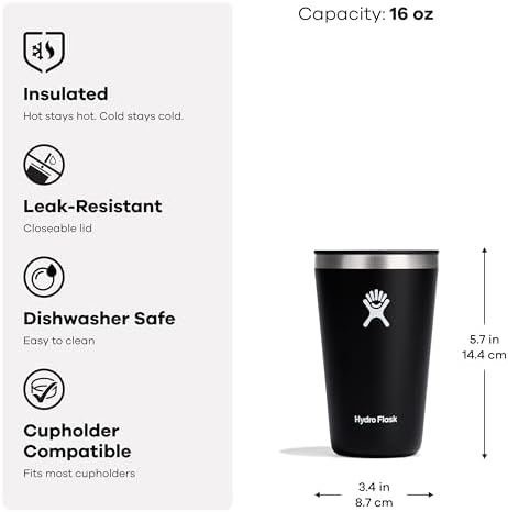 Hydro Flask All Around Tumbler Press-In Lid, Insulated Travel Mug, Stainless Steel Coffee Cup 16 Oz Black - Image 5