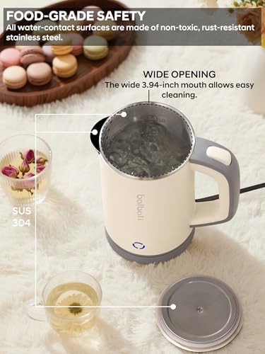 Portable Electric Kettle, 24oz Mini Travel Kettle for Camping & Office, 600W Fast Boiling, Compact Personal Small Kettle with Auto Shut-Off, Stainless Steel Interior, Beige - Image 4
